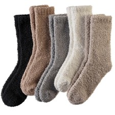 AMENLAN Women Fuzzy Slipper Socks Small-9, Black/White/Grey/Khaki/Brown
