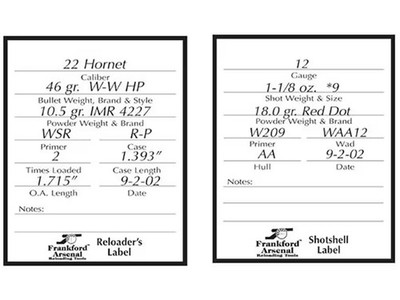 Frankford Arsenal Peel and Stick Reloader's Labels Rifle/Handgun 100PK