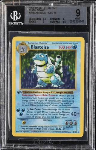 1999 POKEMON BASE 1ST ED THICK STAMP #2 BLASTOISE HOLO R BGS 9