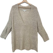 Coldwater Creek Linen Cotten V Neck Sweater Top Neutral Roll Hem XXL/20 Travel