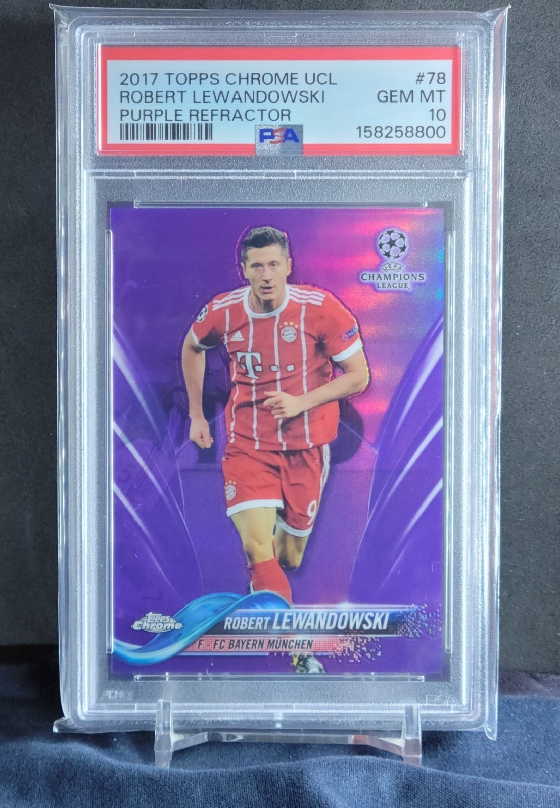 2017 Topps Chrome UCL Purple Refractor /250 Robert Lewandowski PSA 10 GEM MT
