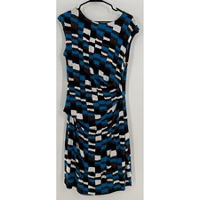 Karen Kane Indigo Bay Sheath Dress Womens XL Blue Brown Abstract Ruched