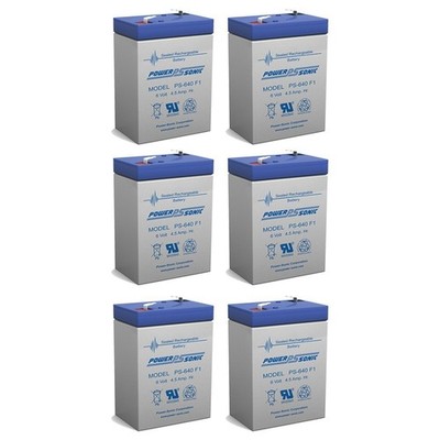 Power-Sonic 6Pack - 6V 4.5Ah PS-640, PS640F1, UB645 Replacement SLA Battery NEW!