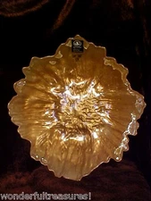 1of2 FAB FREEFORM Glass Gold Bowl Platter UNIQUE LOOK, NEW - Made in TURKEY!!