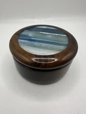 Albion Fire and Light Topped With Slice Of Blue Agate On Lid, Wood Jewelry Box