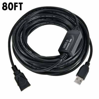 80Ft USB 2.0 Active Repeater Male to Female M/F Extension Extender Booster Cable