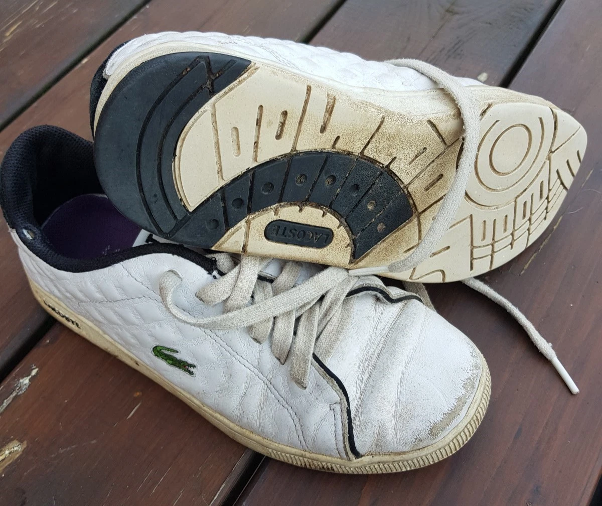 Used worn genuine LACOSTE white leather trainers shoes uk Size 7.5
