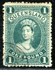 Australia States QUEENSLAND CHALON QV SG165 £1 (1895) Superb Used c£100+ XBLUE1