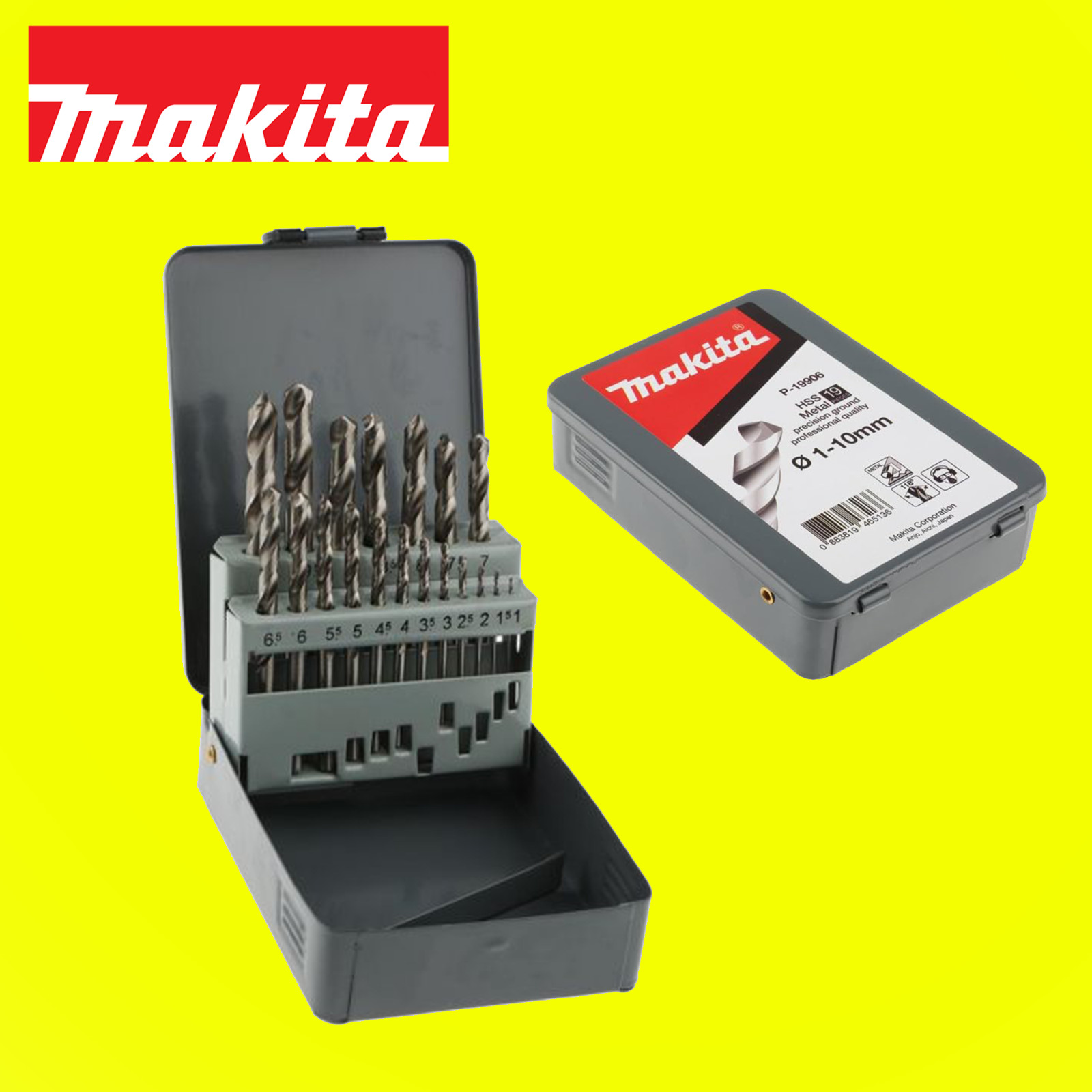 Makita P-19906 19 Piece Groundpoint HSS TiN Metal Steel Drill Bit Set 1 - 10mm