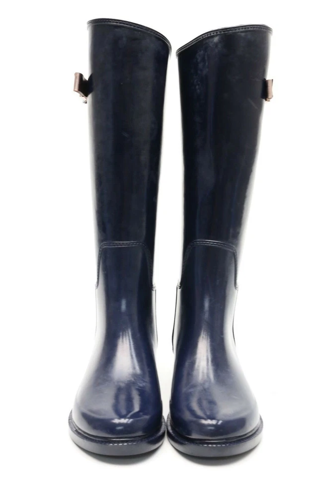 Mujeres Ted Baker Azul Marino Goma Jalea Alto Arco Plano Botas de Lluvia Talla 5 NUEVAS Foto 2 de 4