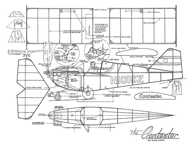 Contester Peanut 13" Wingspan RC Model Airplane Printed Plans & Templates - Image 2 of 2