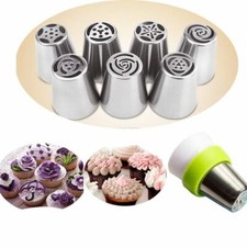 7~15PCS  Big Flower Stainless Icing Piping Nozzle Cake Baking Tool + coupler
