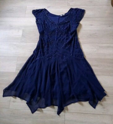 Joanna Hope Navy Blue Beaded Sequinned Midi Dress Occasion Evening Party  UK26 UK