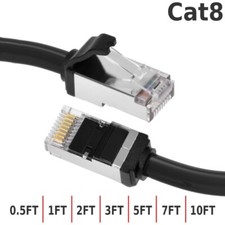 0.5 1 2 3 5 7 10FT Ethernet Network Cat8 RJ45 S/FTP Shielded Cable 28AWG Black