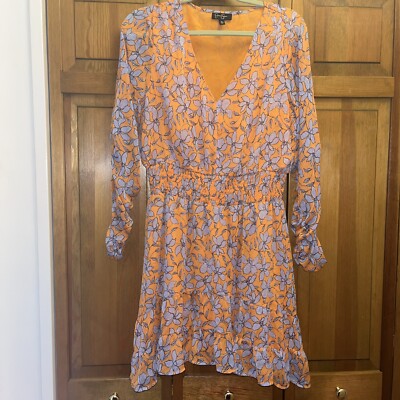 Jessica Simpson Dress Mini Amazon Orange Lavender Floral Size XL Ruched  Ruffles | eBay