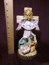 Nativity Scene Cross - "Angel and Holy Family" - 10"