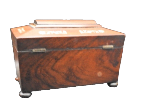 Regency rosewood and mother-of-pearl inlaid tea caddy of sarcophagus form - Picture 4 of 8
