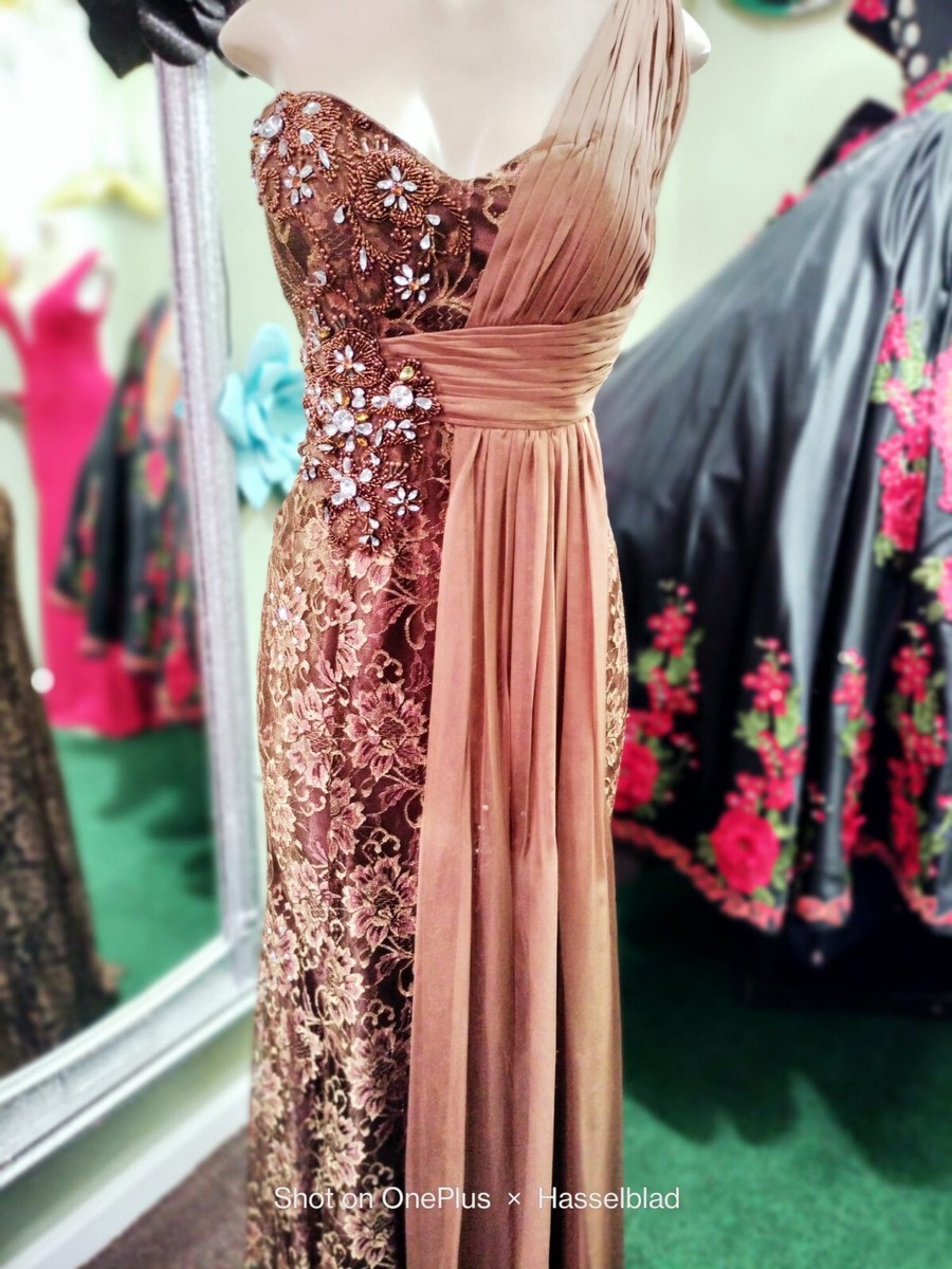 Beaded Lace Brown Tulle Dress One Shoulder Mob, BridesMaid 2024 | eBay Beaded Lace Brown Tulle Dress One Shoulder Mob, BridesMaid 2024 | eBay