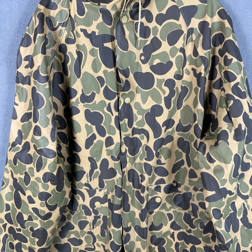 Cabelas PVC Duck Camo Hooded Hunting Rain Jacket Mens L Frog Skin Print Read* - Image 3 of 4