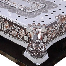 PVC Floral Design 4 Seater Center Table Cover Silver