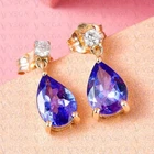 3.40Ct Pear Natural Tanzanite & Diamond Drop Pair Earring 14K Yellow Gold Plated