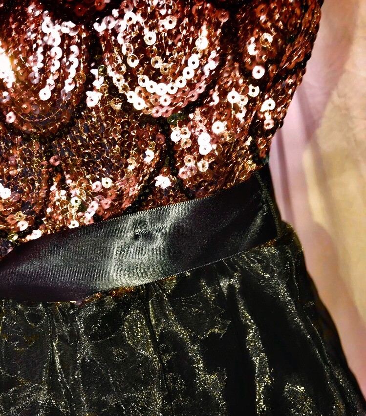dELiAs Cocktail Satin Strapless Short Bronze Sequin Sparkle Jewel Tulle  Dress S | eBay
