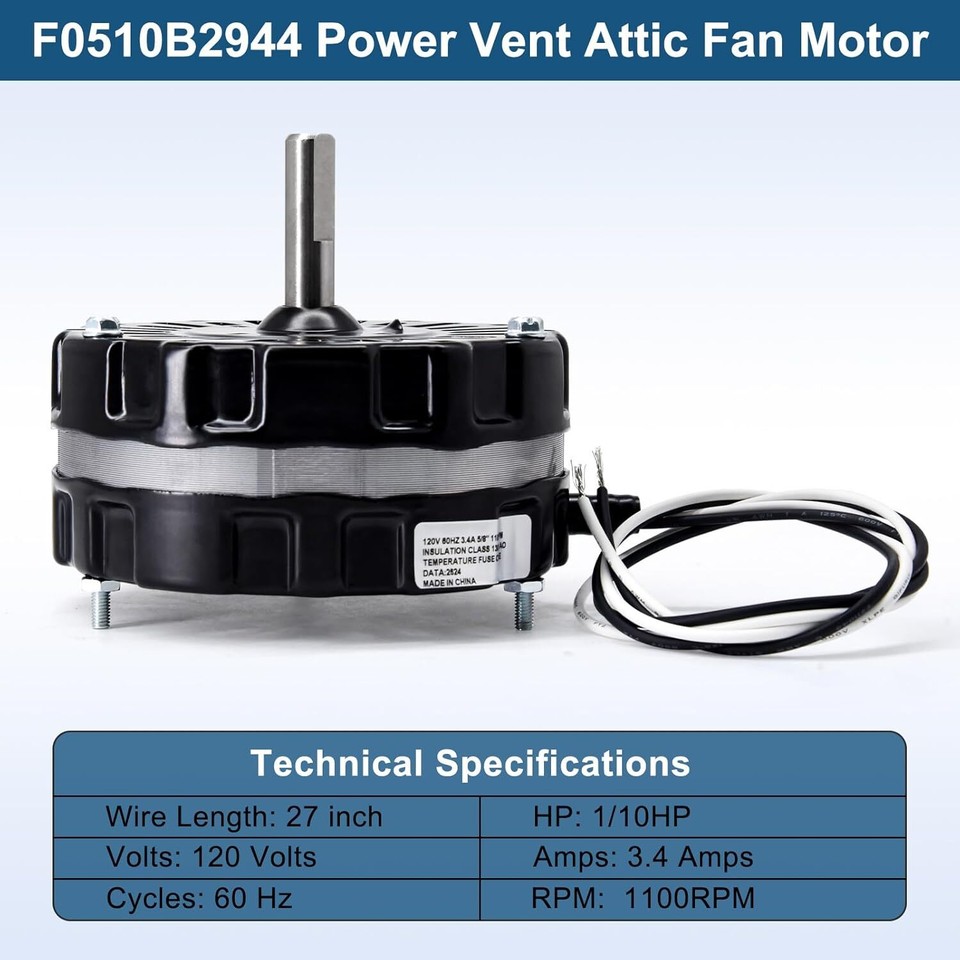 F0510B2944, F0510B2497 Power Vent Attic Fan Motor Replace for Lomanco