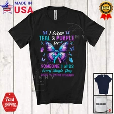 I Wear Teal Purple For Someone, Lovely Suicide Prevention Ribbon Butterfly Shirt