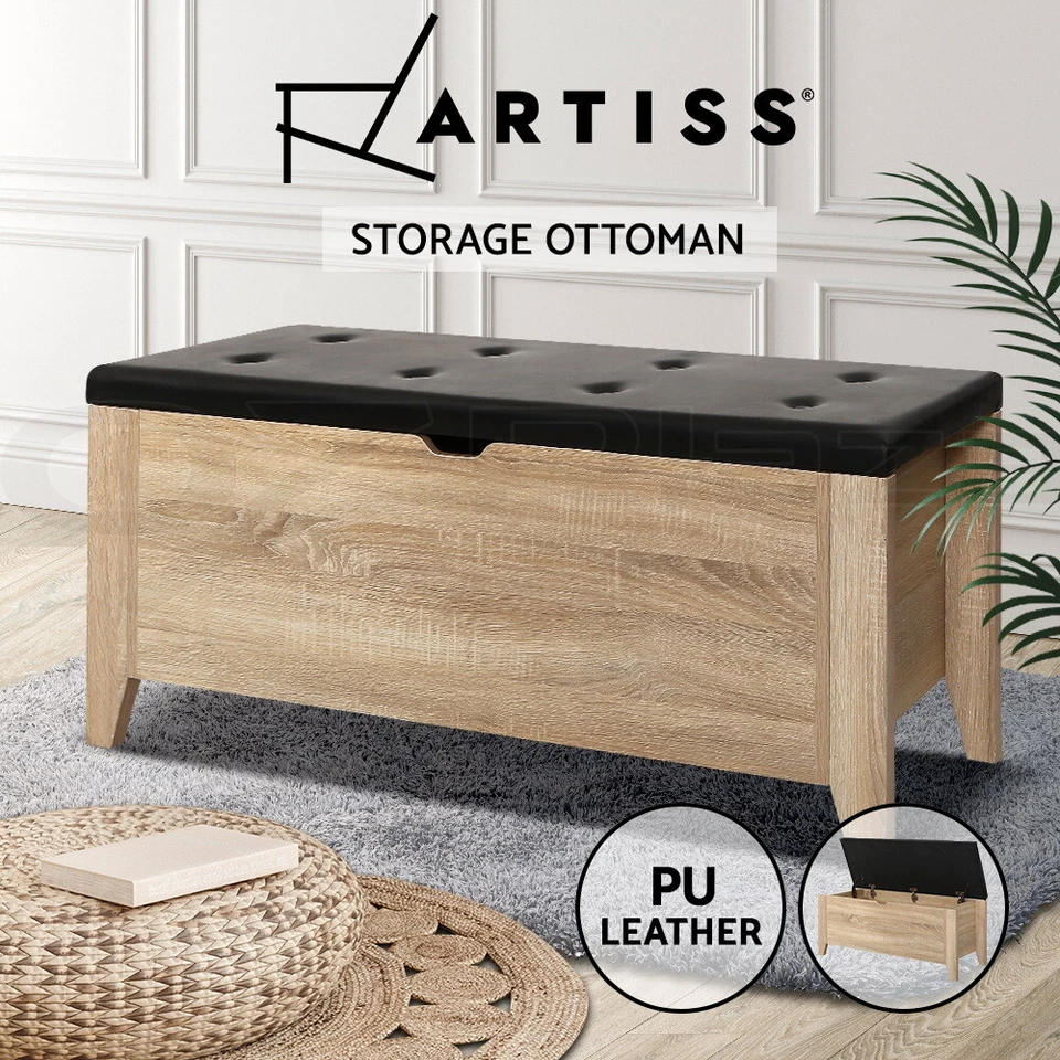 Artiss Storage Ottoman Blanket Box Bench Leather Chest Couch Foot Stool Oak