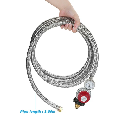 Indicador de manguera regulador de gas propano ajustable de alta presión de 12 pies de acero inoxidable EE. UU. - Imagen 6 de 9