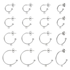 32Pcs Round Stainless Steel Stud Half Hoop Earring Findings 16 29x13.5 26x3mm