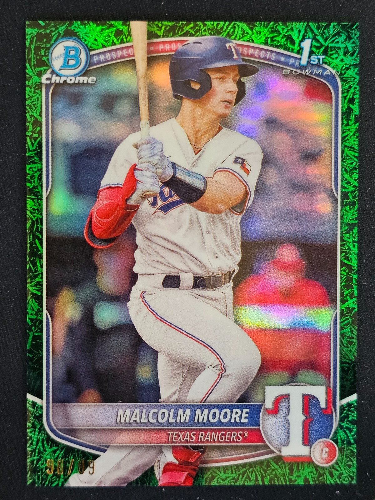 2025 Bowman Malcolm Moore 1st Chrome GREEN GRASS /99 Texas Rangers #BCP-129