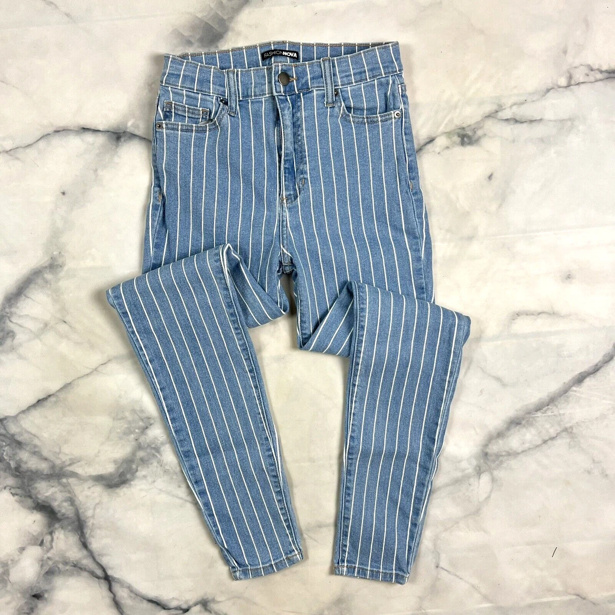 Fashion Nova You ve Crossed The Line Striped Skinny Jeans Size 5