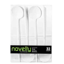 Novelty Modern Flatware Cutlery Disposable Plastic White Soup Spoons 32 Pieces