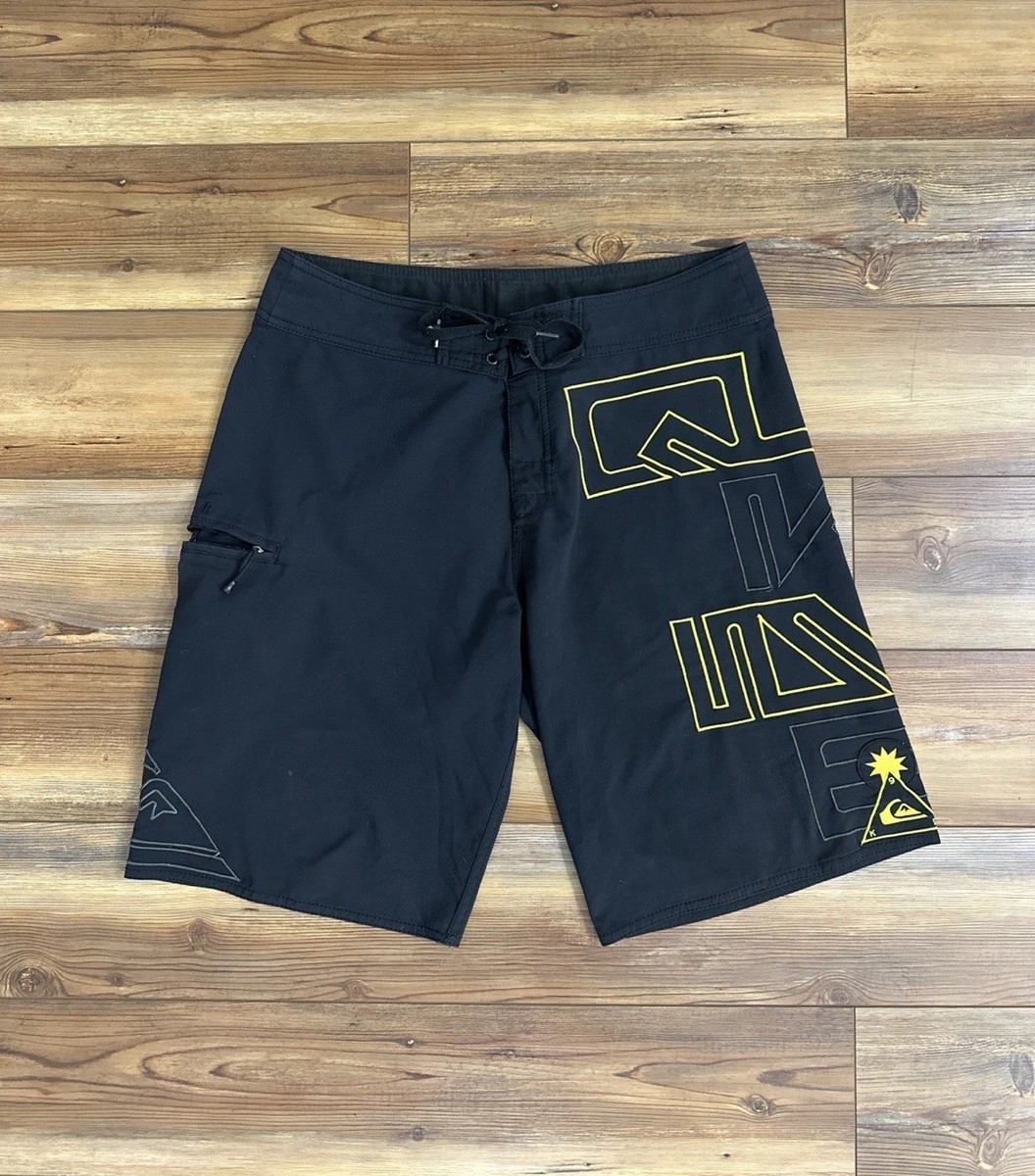 VTG Y2K Quiksilver Boardshorts Men's 33 Kelly Slater Black Yellow