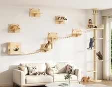 Wood Cat Climbing Furniture Set with Floor to Ceiling Cat Tree | 6 Tier Cat T...