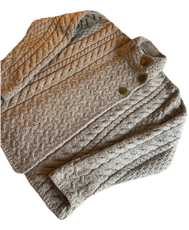 Aran Sweater Market Cardigan Womens L  100% Merino Wool Cable Knit Irish Beige  - Image 3 of 4