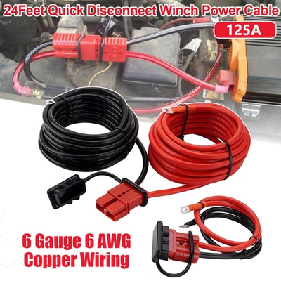 #ad 24 FT Quick Disconnect Winch Power Cable 6 Gauge 6 AWG Wiring For Winch Trailer $77.99