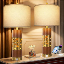 Rustic 27.5" Table Lamps Set of 2 with USB Ports  Night Light, Bulb Included