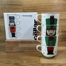 MACY’S The Cellar -  Nutcracker 4 Stackable Mug Set 11 oz w/ Gold Details