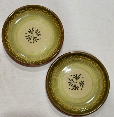 Crate & Barrel Plates Painted Terra Cotta Portugal Olive Green 6in Party Plate 2
