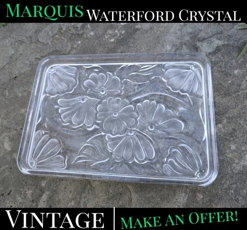 ✨VINTAGE✨ Marquis Waterford Crystal Floral Vanity Tray Thick 8x5.5 Clear Frosted