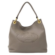 Prada Women's Leather Shoulder Bag in Greige (1BC051) with Logo an... GZl1e8xy