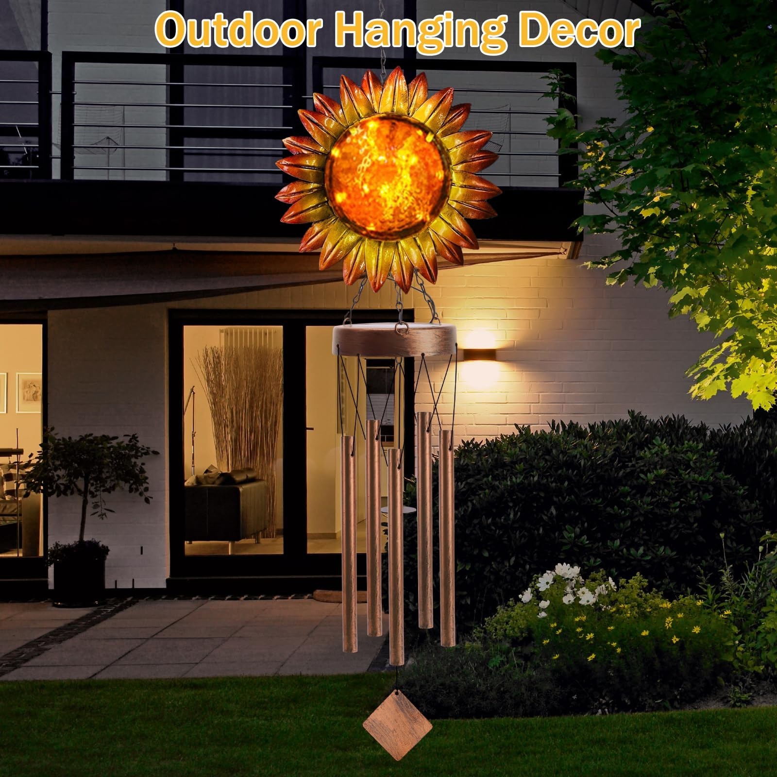 Solar Wind Chimes for Outside, Solar Sunflower Wind Chimes for Outdoor Garden...