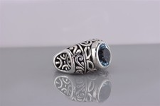 Sterling Silver Puffy Heavy Scrolled Oval Topaz Statement Band Ring 925 Sz: 6