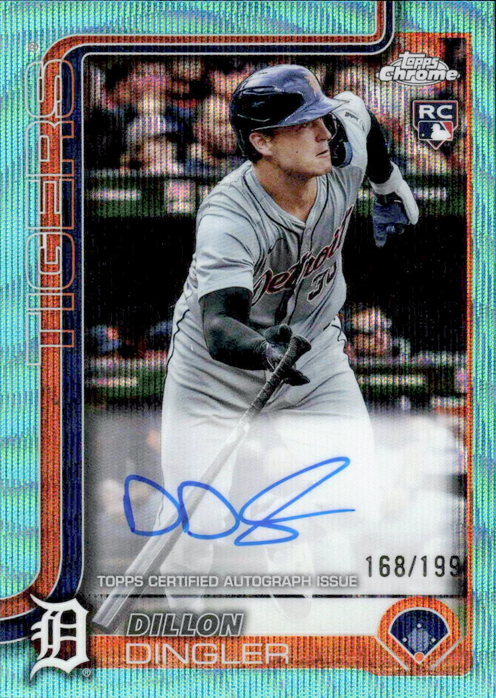 2025 Topps Chrome #RA-DD Dillon Dingler Rookie Auto Aqua Wave Refractors #/199