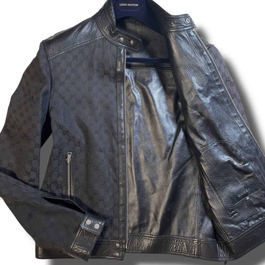 Gucci Leather Jacket L Black GG Pattern Men's 48/Tom Ford