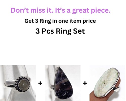 Labradorite Fluorite Variscite, 3 Pcs Ring Set | Combo Set 7.5 Deals AU P784