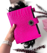 HotPink Leather notebook cover A5 big binder 6 rings. Leather planner binder A5.