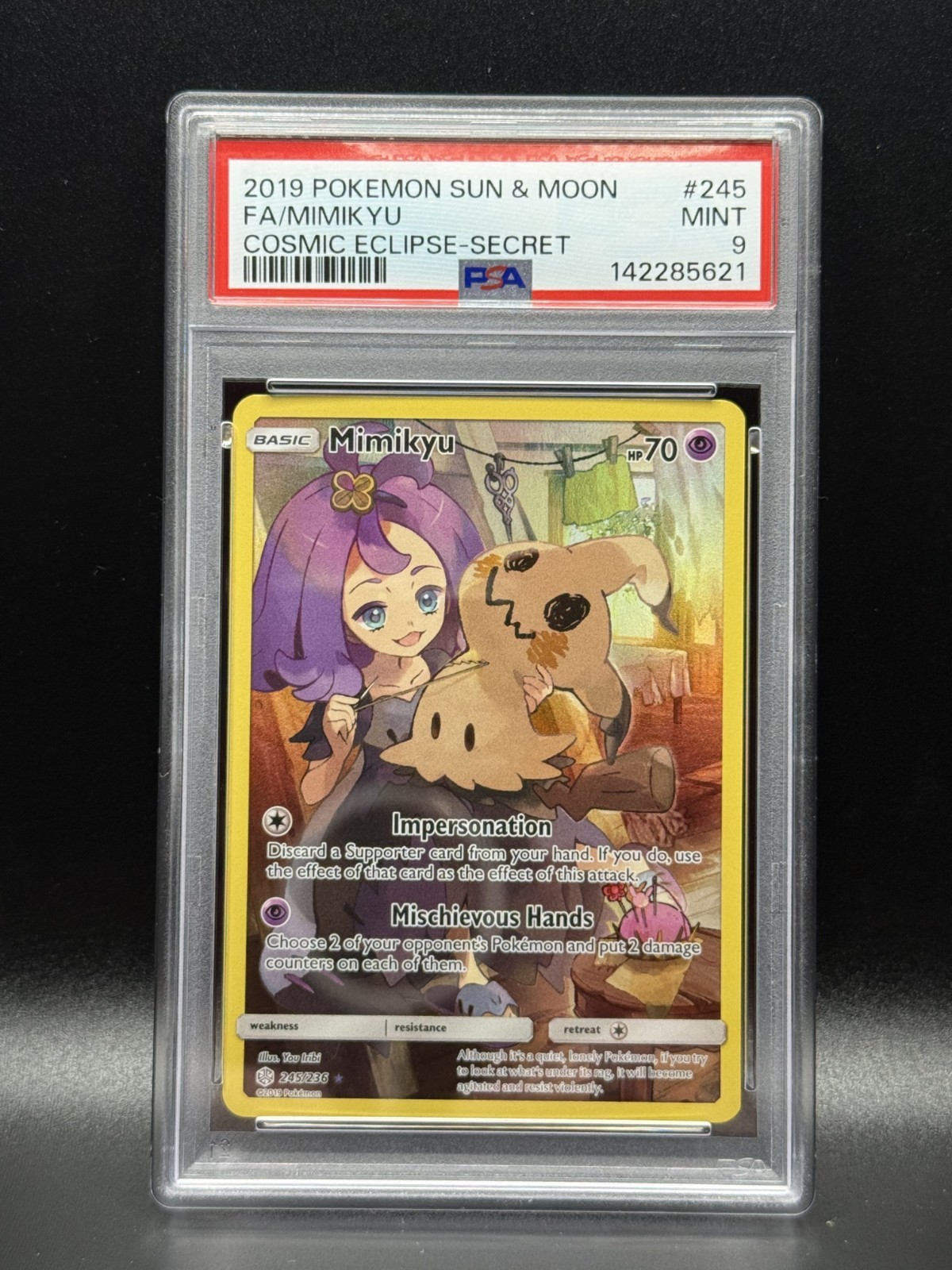 PSA 9 MINT Mimikyu 245 Cosmic Eclipse Pokemon Card